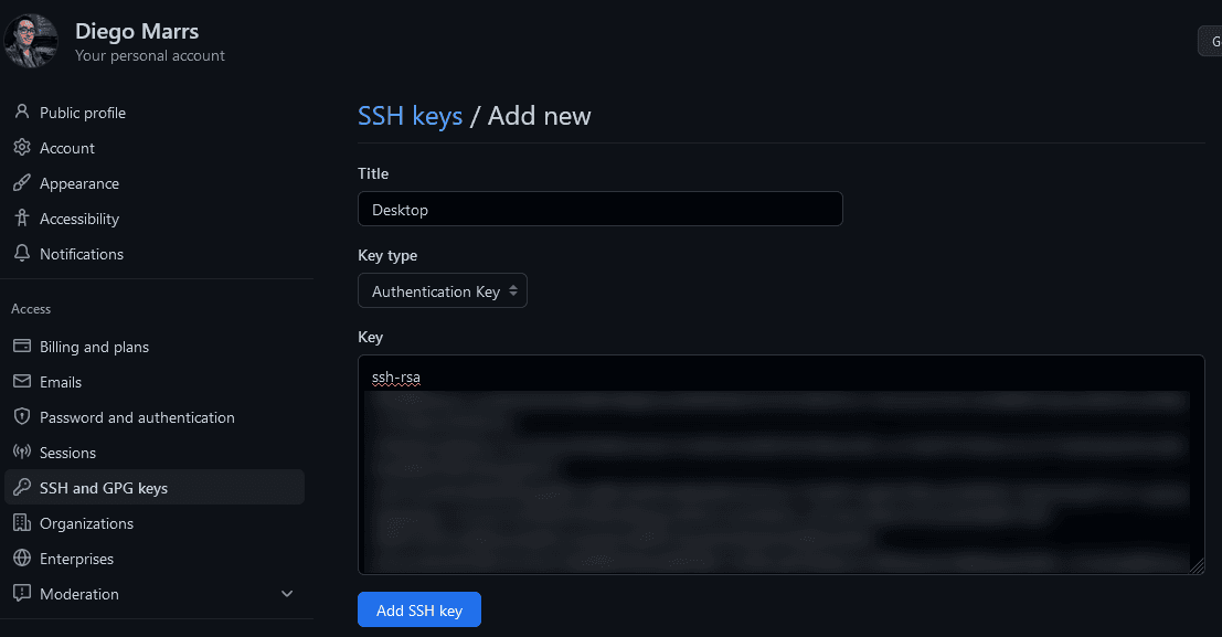 Adding Key to GitHub